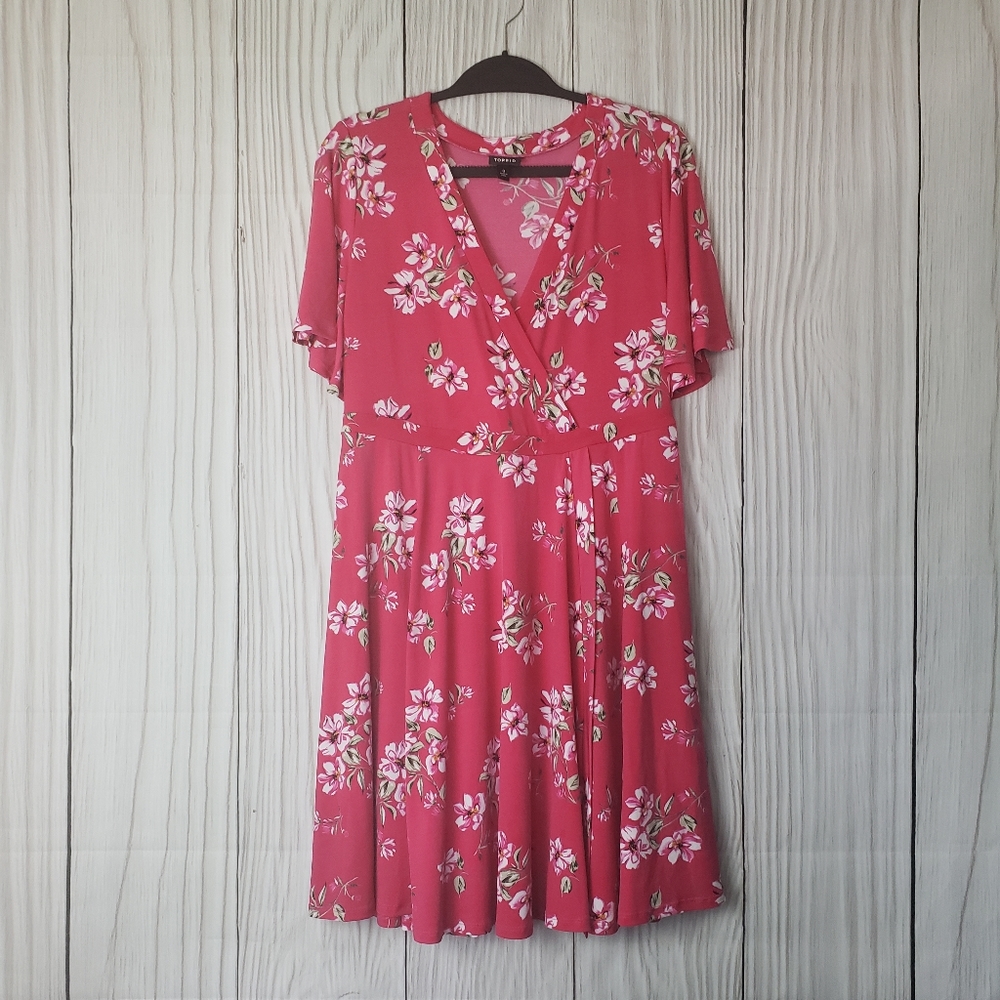 Torrid Raspberry floral faux wrap dress - Picture 2 of 8